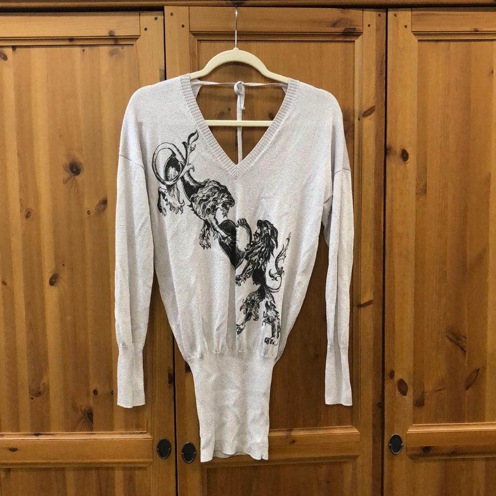 Faith Connexion, Silver/Black Long Sleeve Open Back Top